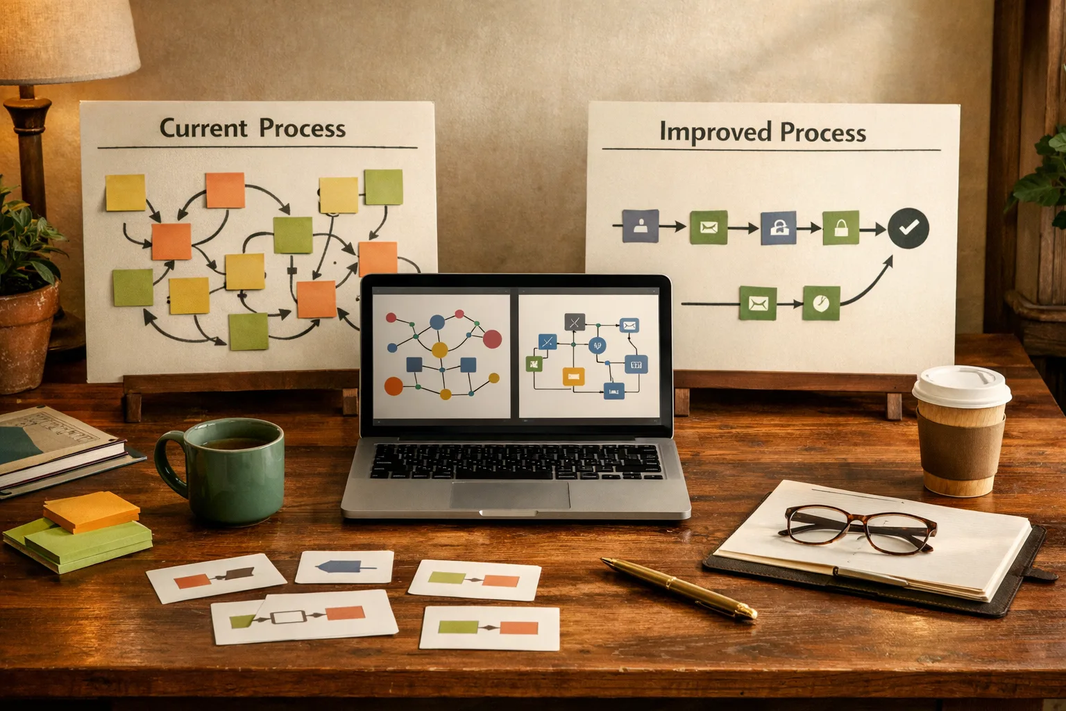 Before and after workflow boards for turning messy business process into a usable AI system